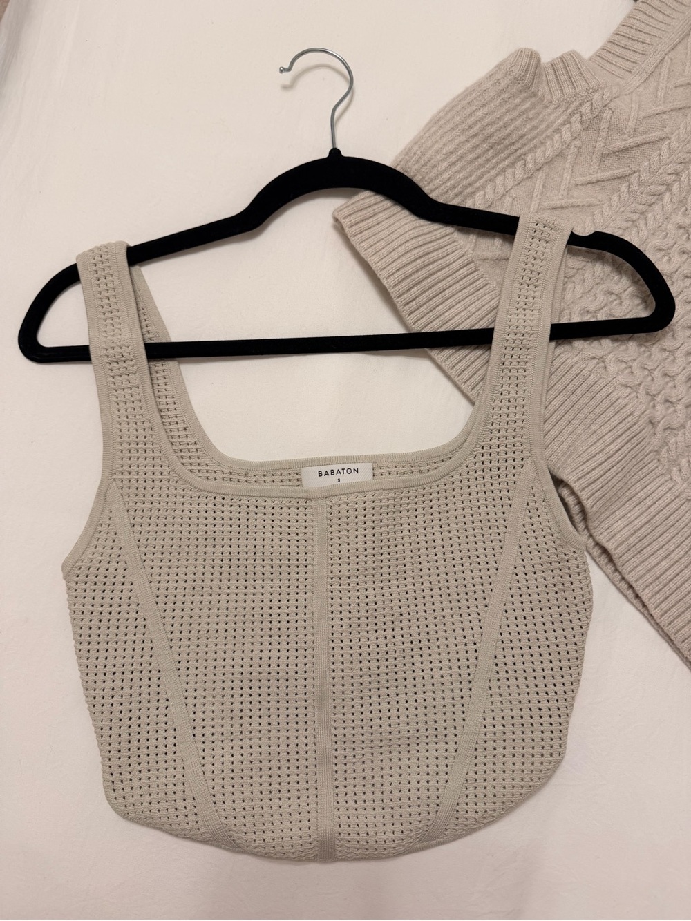 Babaton Neutral Beige Perforated Knit Tank